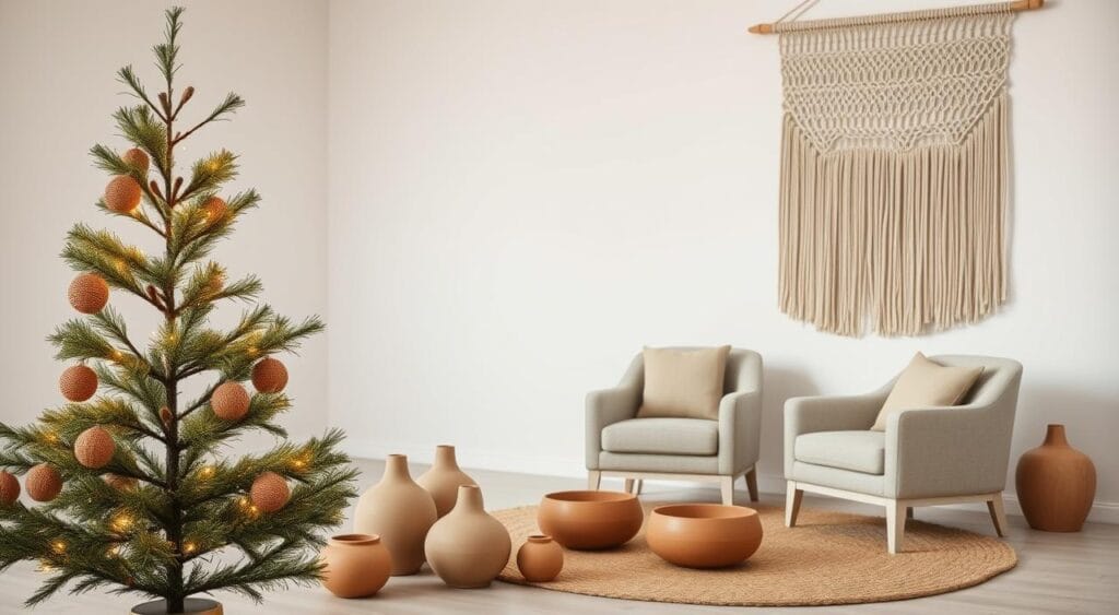 Minimalist Christmas decor with natural fibres and matte finishes